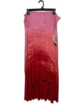 Pink Lotus NWT Tie Dye Maxi Skirt Size Large Pink Red Tropical Hippie Resort